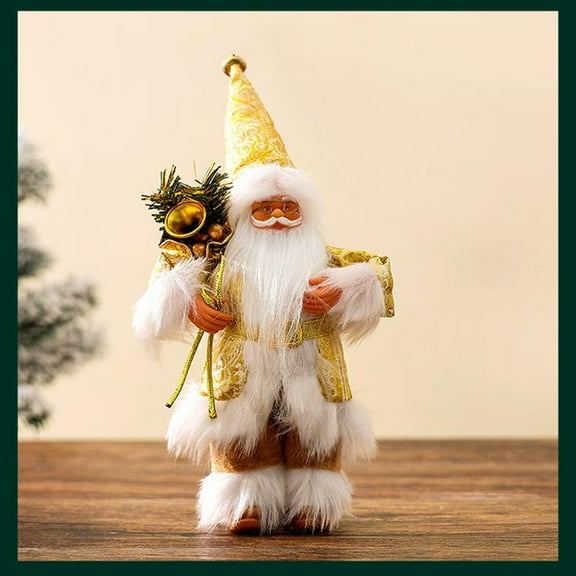 Standing Santa Claus Doll Ornament, Christmas Figurine with Jingle Bell for Tabletop Decor, Holiday Gift Bag Collectible(Gold)