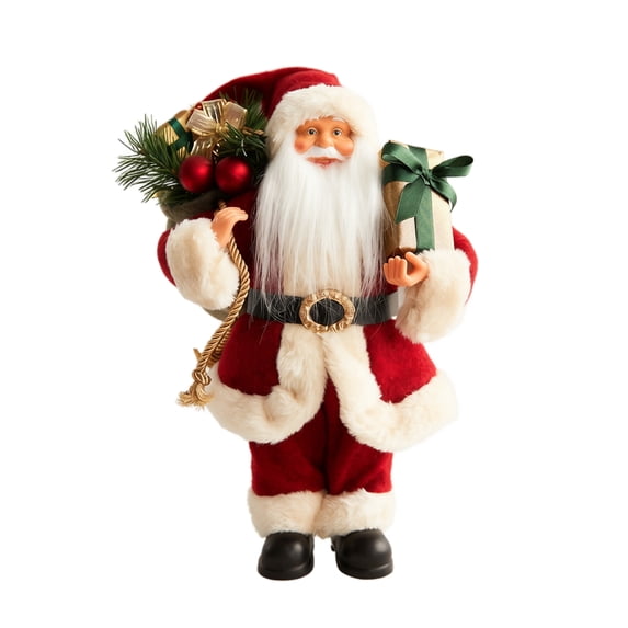 Standing Santa Claus Figure with Gift Bag and Present, Red and White, for Holiday Display, Christmas Decoration