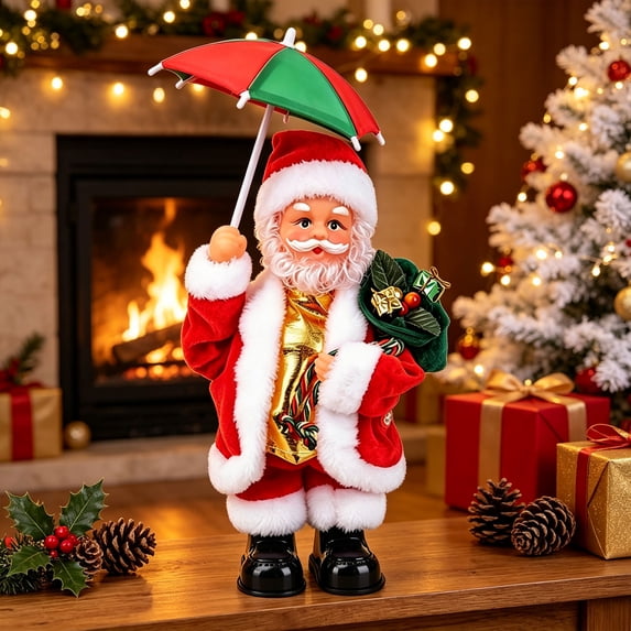 Santa Items Standing Santa Claus Figurine, 14 Inch Handheld Umbrella and Gold Bells ...