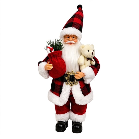 Standing Santa Claus Figurine Christmas Santa Figure Ornament Indoor Tabletop Decoration for Fireplace Living Room Holiday Gift