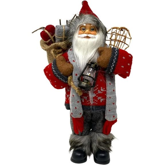 Standing Santa Figurine with Snowshoes and Lantern 12 Christmas Winter Holiday Decor Colorfully Dressed Collectible Santa for Tabletop, Shelf, Mantel, or Fireplace Display