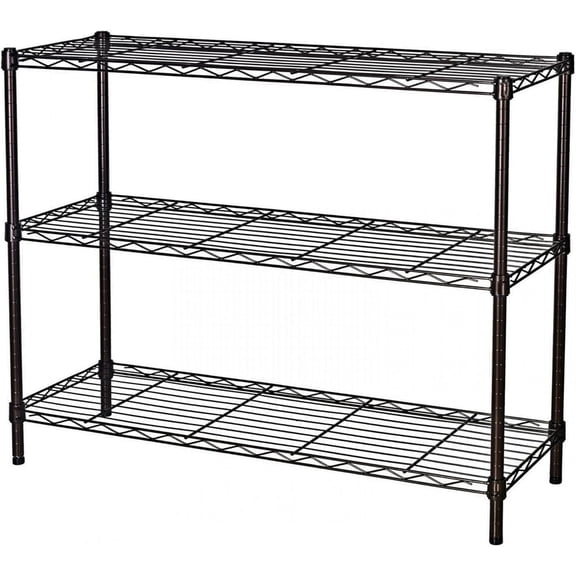 Standing Shelving Units, 36" W x 14" D x 32" H Metal Storage Shelves, Adjustable Carbon Steel Wire Shelving Rack Display Shelf for Garage Bathroom Kitchen Home Office (3-Tiers, Black)