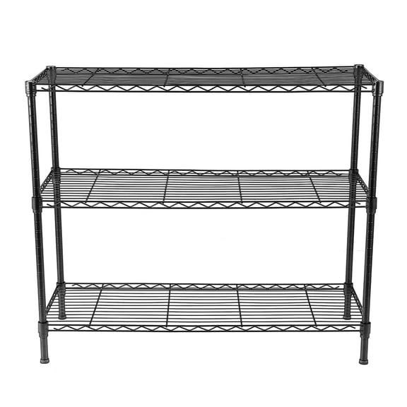 Standing Shelving Units, 36" W x 14" D x 32" H Metal Storage Shelves, Adjustable Carbon Steel Wire Shelving Rack Display Shelf for Garage Bathroom Kitchen Home Office (3-Tiers, Black)