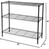 Standing Shelving Units, 36" W x 14" D x 32" H Metal Storage Shelves, Adjustable Carbon Steel Wire Shelving Rack Display Shelf for Garage Bathroom  Office (3-Tiers, Black)