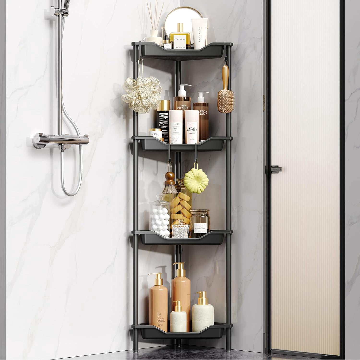 Standing Shower Caddy 4 Tier Floor Standing Corner Shower Caddy ...