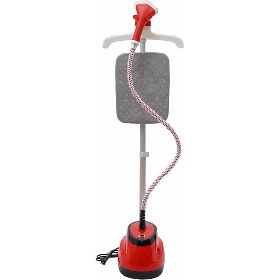 Standing Steamer for Clothes, Professional Cloth Steamer with Ironing Board and Garment Hanger, 1.6L Water Tank for 1 Hour Continuous Steaming, Heats in 45 Seconds (Red)