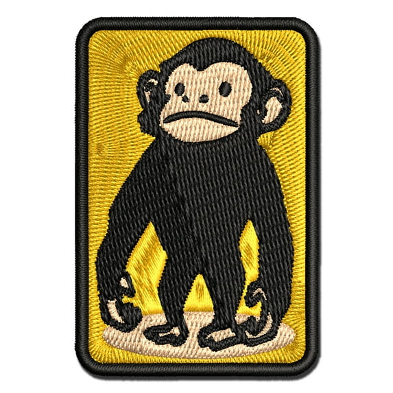 Standing Stoic Chimpanzee Ape Monkey Applique Multi-Color Embroidered Hook & Loop Patch - 3.5 Inch Large