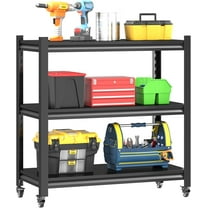 Standing Storage Racks,3 Tier Garage Shelving Heavy Duty Adjustable Garage Shelves,Large Modular Shelving Unit Storage Organizer for Kitchen/Bathroom/Pantry/Office-Assembly Required(Black)