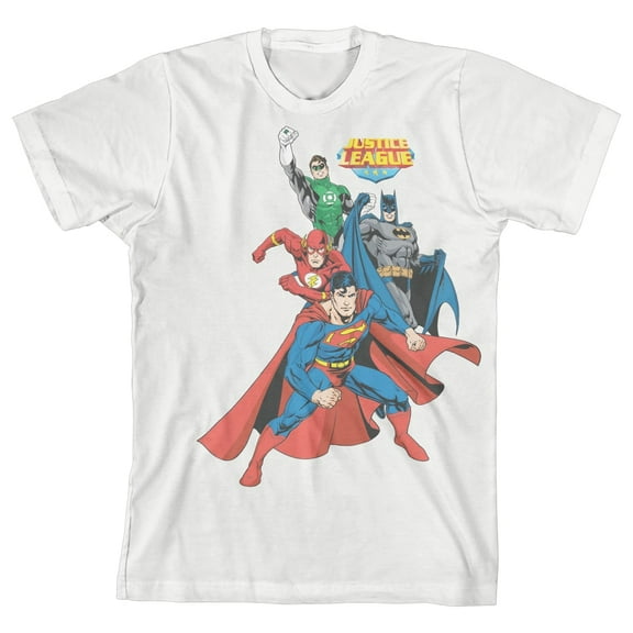Standing Superheroes Justice League Toddler Boy's White T-Shirt-3T