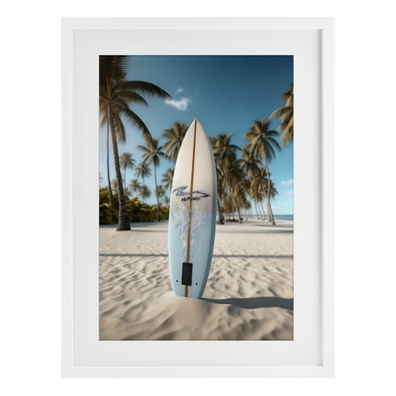 Stupell Industries Standing Surfboard Coastal Blur White Framed Print Under Glass, design by LSR Design Studio, 20 x 14