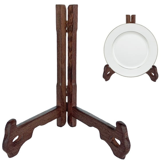 Standing Table Easel Wooden Mortise Plate Stand Sturdy Display Rack Tenon Structure Display Stand,Tea Cake Holder, Jade Disc Rack & Antique Ceramic Plate Stand,Sturdy Standing Table Easel,6.5"