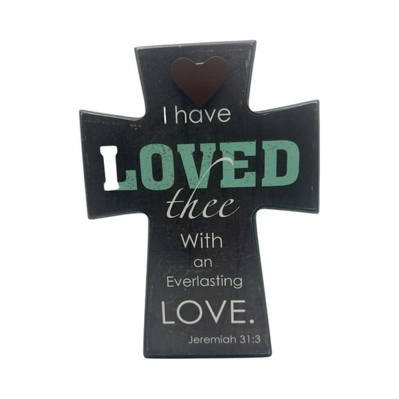 Standing Tall Wooden Cross with Heart and Scripture