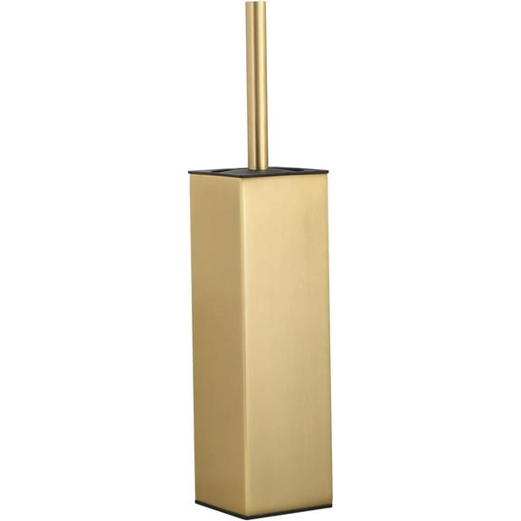 Standing Toilet Brush and Holder Brushed Gold Aluminium Toilet Bowl Cleaner Brush and Holder for Bathroom Storage and Organization, Square Design Sturdy and Space Saving