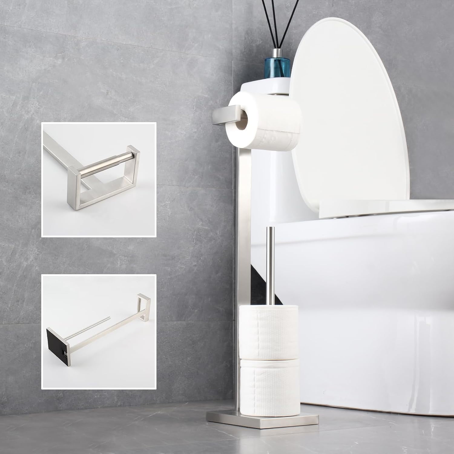 Standing Toilet Paper Holder Stainless Steel Brushed  Heavy Base