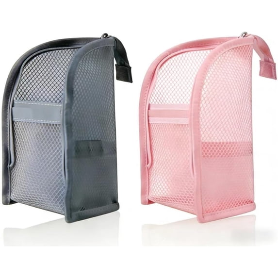 Standing Toiletry Bag, 2026 Upgraded Portable Lightweight Travel Toiletry Bag, EVA Mesh Cosmetic Waterproof Bag Travel Essentials, Large Capacity Organizer for Toiletries (Pink + Grey)