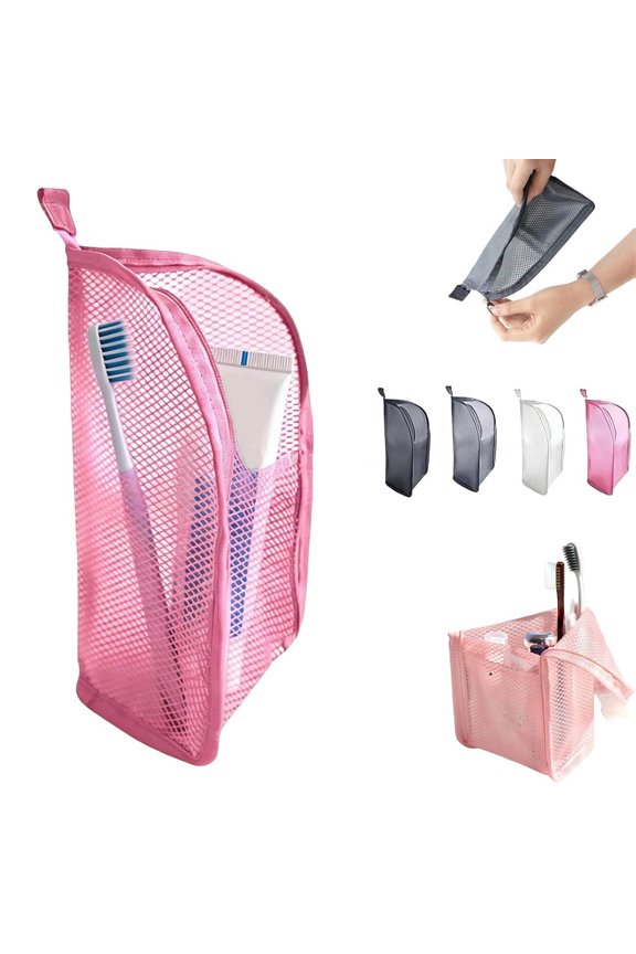 Standing Toiletry Bag,Portable Lightweight Travel Toiletry Bag Standing Toiletry Bag,EVA Mesh Cosmetic Waterproof Bag,Multi-Scenario Usage,for Travel, Toothbrush, Toothpaste(Pink)
