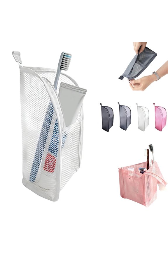 Standing Toiletry Bag,Portable Lightweight Travel Toiletry Bag Standing Toiletry Bag,EVA Mesh Cosmetic Waterproof Bag,Multi-Scenario Usage,for Travel, Toothbrush, Toothpaste(White)
