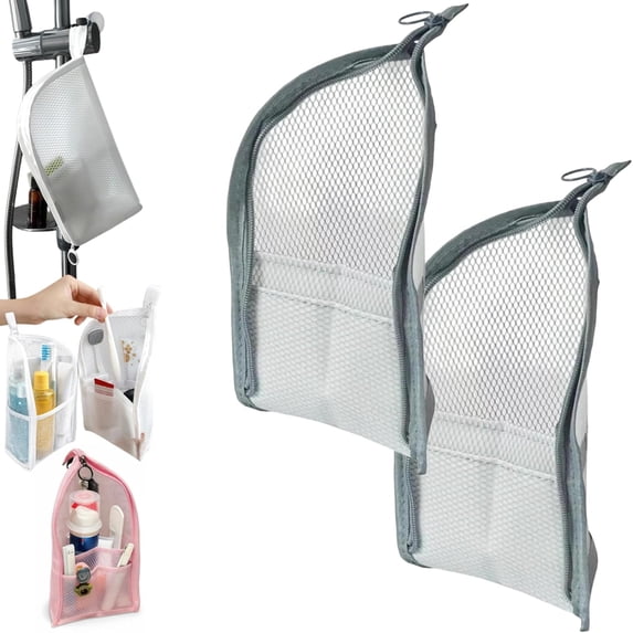 Standing Toiletry Bag for Women, 8.7*5.1*5.1 in Portable Lightweight Travel Toiletry Bag EVA Mesh Large Capacity Cosmetic Waterproof Bag for Travel Toothbrush Toothpaste Makeup Organizer (2pcs)