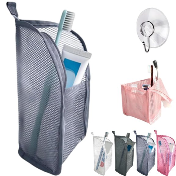 Standing Toiletry Bag for Women, Portable Lightweight Standing Travel Toiletry Bag, Foldable Clear Hanging Stand up Makeup Brush Bag Mesh with Compartments