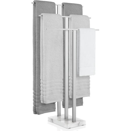 Standing Towel Rack 3-Tier with Marble Base, Free Standing Towel Racks for Bathroom Floor, Fits Large Bath Towel & Hand Towel, 18/8 Stainless Steel Polished Finish, BTH217S3