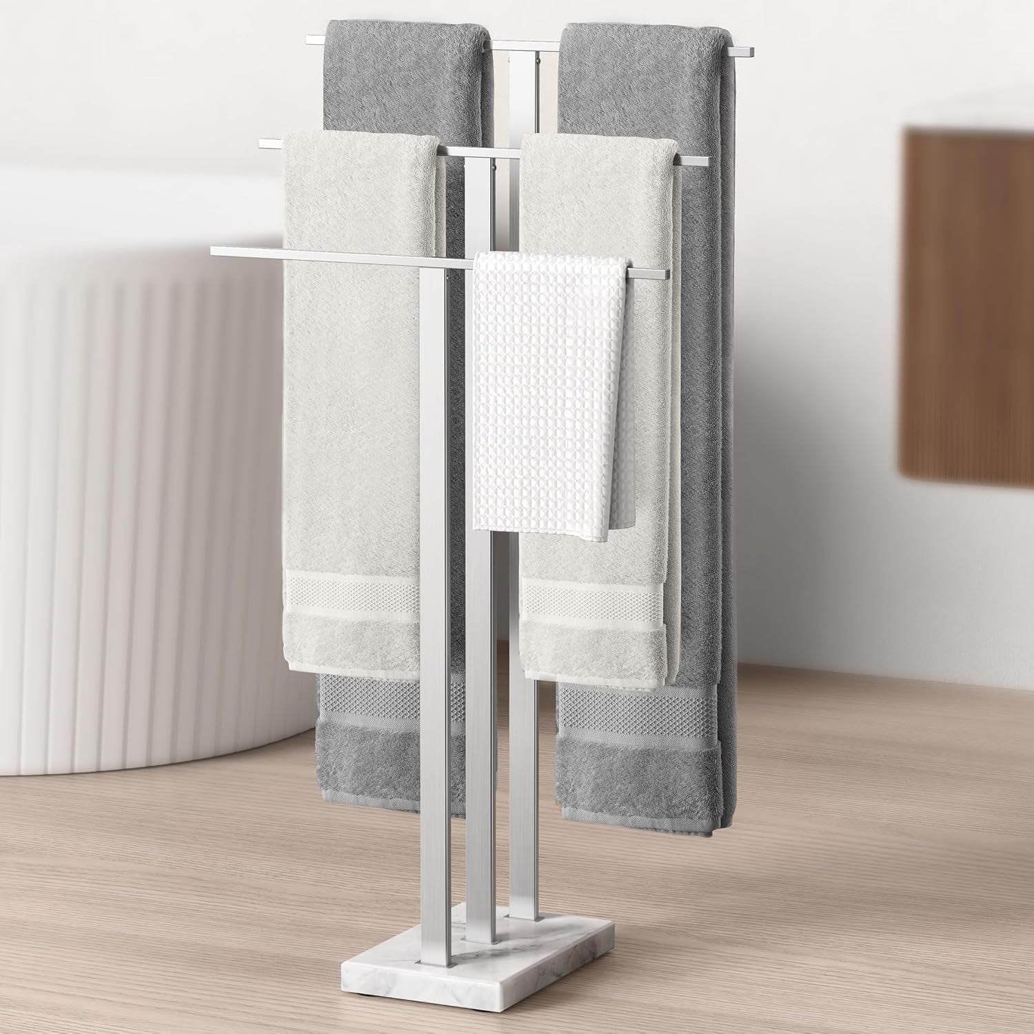 Standing Towel Rack 3-Tier with Heavy Marble Base, Free Standing Towel ...