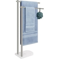 Standing Towel Rack, 304 Stainless Steel 2-Tier Towel Holder Stand with Marble Base, Modern Stylish Tall Shower Towel Bar for Bathroom Accessories, Pool（Brushed Nickel）