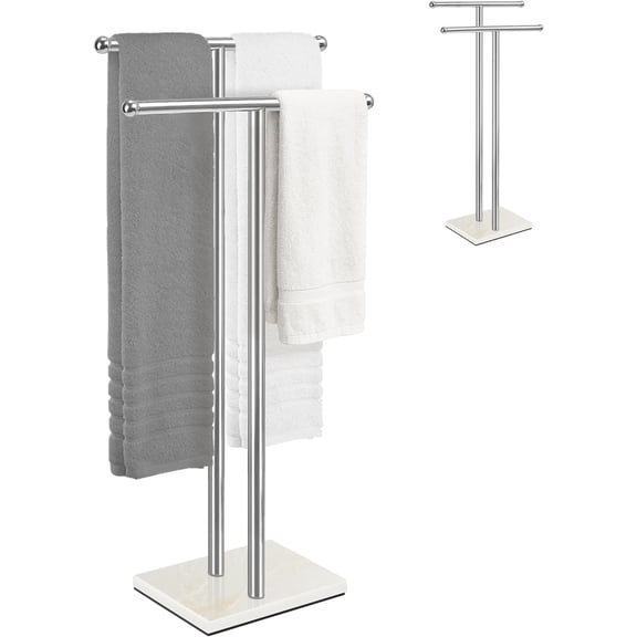 Standing Towel Rack 40" Height, 2-Tier Free Standing Towel Racks for Bathroom, Floor Towel Stand Holder with Heavy Marble Base, White
