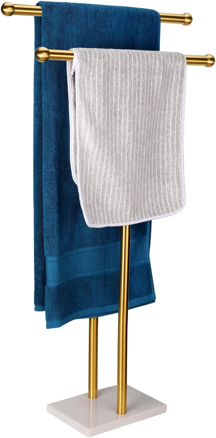 Standing Towel Rack Double-T Shape Tall Bath Towel Sheet Holder with ...