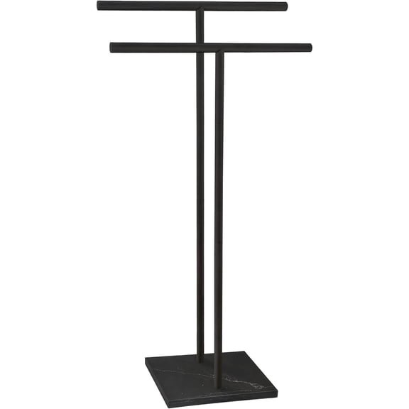 Standing Towel Rack for Bathroom Floor Double-T Shape Bath Sheet Holder with Marble Design Base Towel Rack Freestanding Next to Tub or Shower Towel Holder