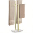 thumbnail image 1 of Standing Towel Rack with Marble Base 2-Tier Towel Stand for Bathroom Floor Upgrade Steady Design T-Shaped Towel Drying Rack Gold SUS304 Stainl Steel Brushed Gold Finish BTH217-BZ, 1 of 10