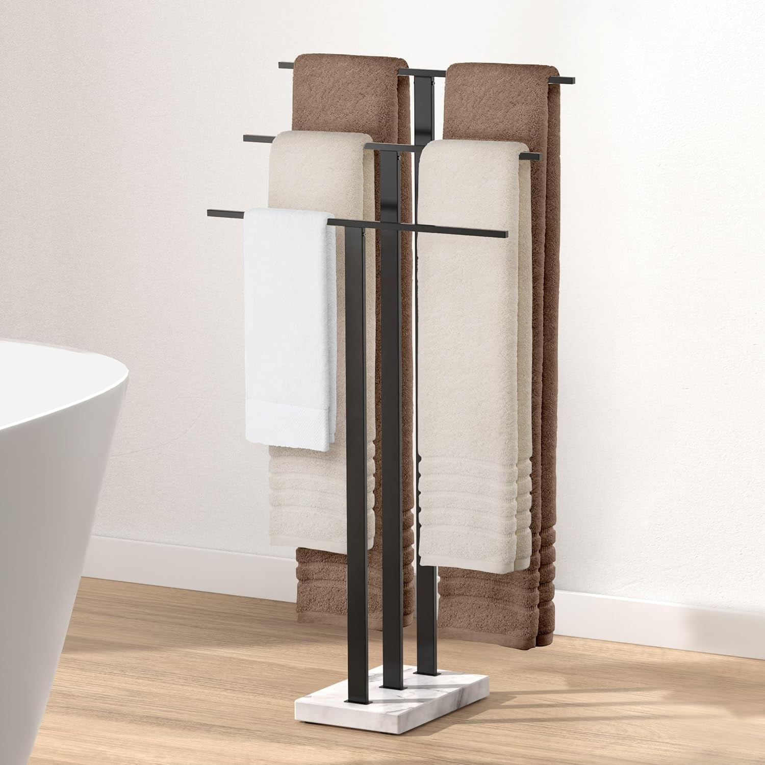 Standing Towel Rack with Marble Base, 3-Tier Towel Rack Stand for ...