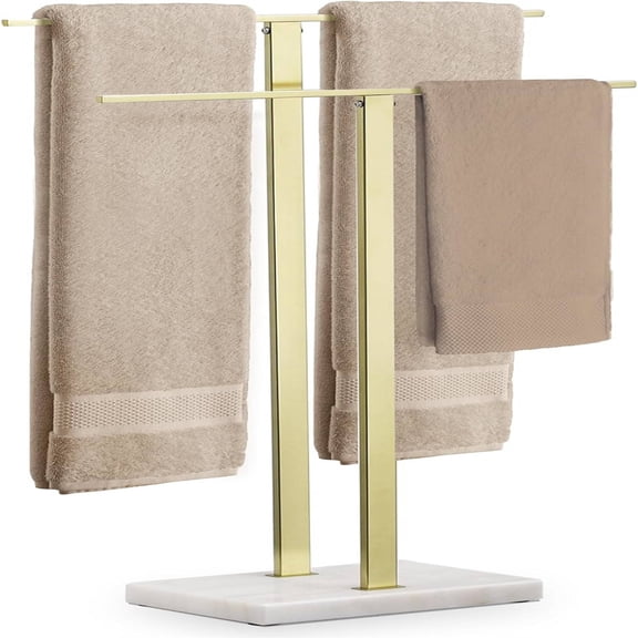 Standing Towel Rack with Marble Base, 2-Tier Towel Stand for Bathroom Floor, Upgrade Steady Design