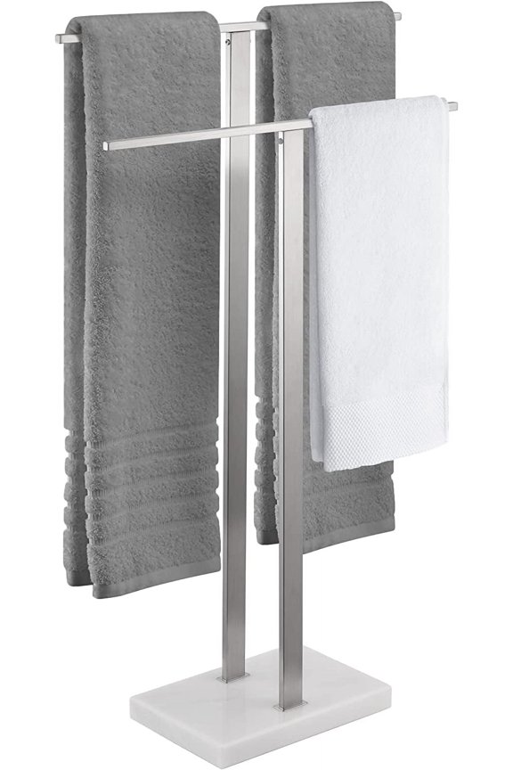 Standing Towel Racks for Bathroom 2-Tier, Floor Towel Rack Stand with Heavy Marble Base, Upgrade Steady Design, Pro-Grade 18/8 Stainless Steel Brushed Finish, BTH217-2