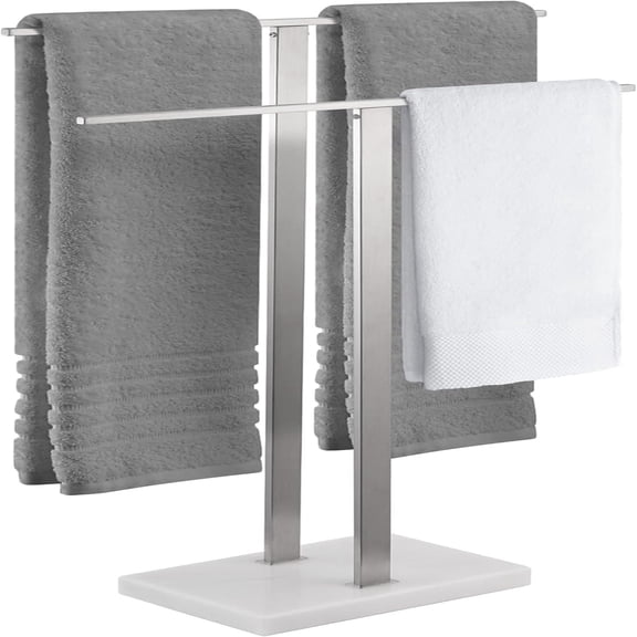 Standing Towel Racks for Bathroom 2-Tier, Floor Towel Rack Stand with Heavy Marble Base, Upgrade Steady Freestanding Design,
