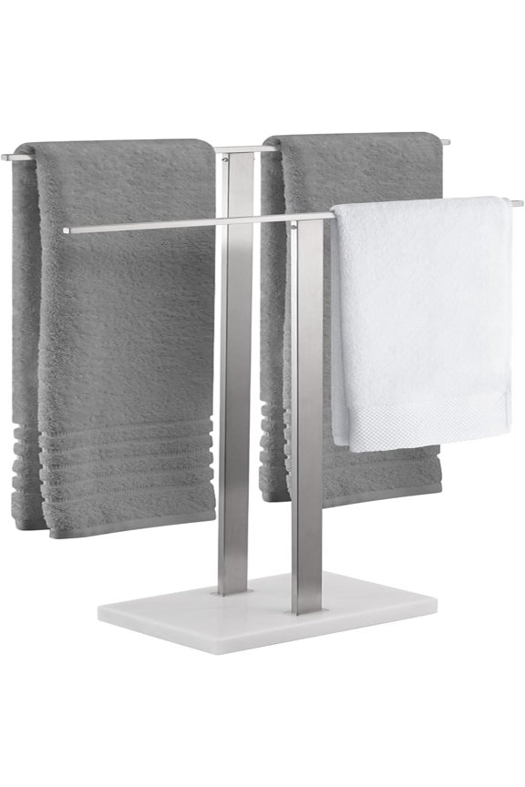 Standing Towel Racks for Bathroom 2-Tier, Floor Towel Rack Stand with Heavy Marble Base, Upgrade Steady Freestanding Design,