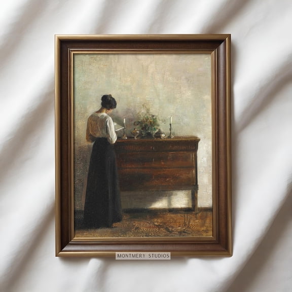 Standing Woman Reading by Carl Vilhelm Holsøe, Moody Vintage Art Print, Victorian Feminine Wall Art, Reading Nook Decor, Library Art, P2 Poster, Unframed Poster Size 12x18 F03.1.19l363