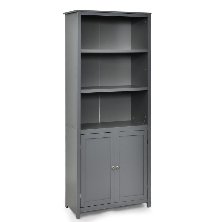 Gray Adjustable MDF Bookcase with Doors and Shelves