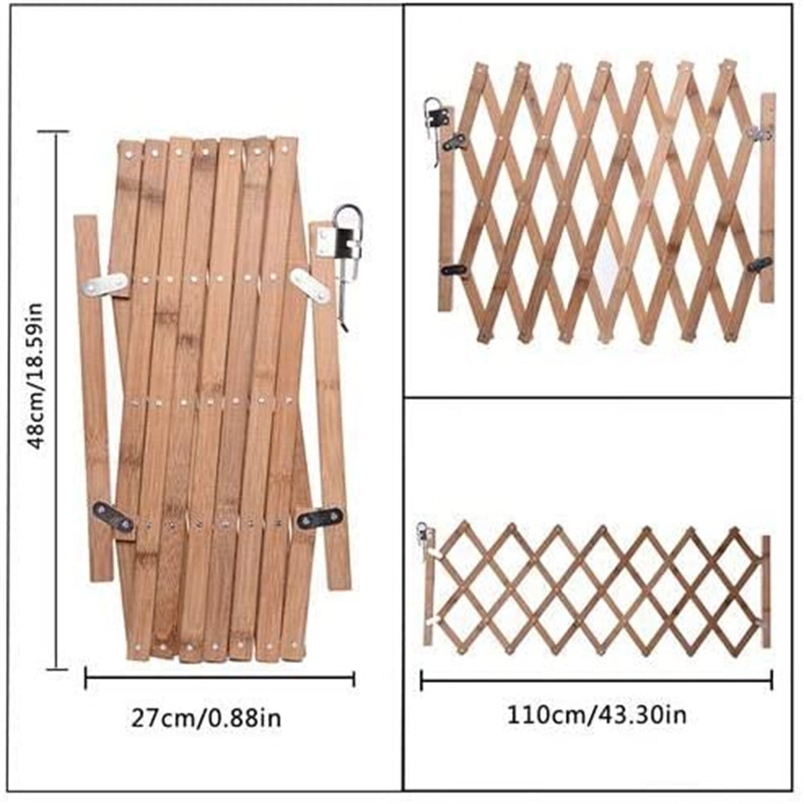 Standing Wooden Retractable Sliding Fence Door Gate Guard Divider Patio