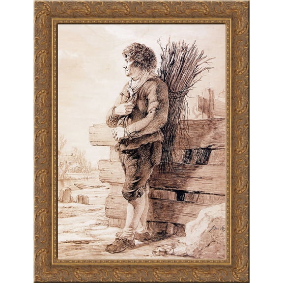 Standing man with branches 24x18 Gold Ornate Wood Framed Canvas Art by Jacob van Strij