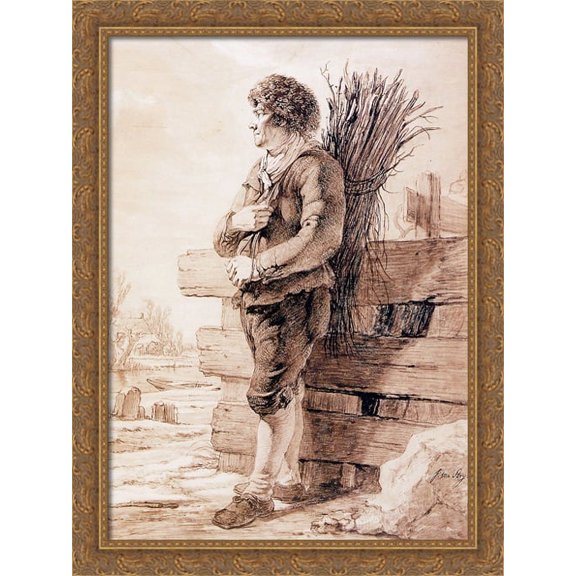Standing man with branches 28x36 Large Gold Ornate Wood Framed Canvas Art by Jacob van Strij