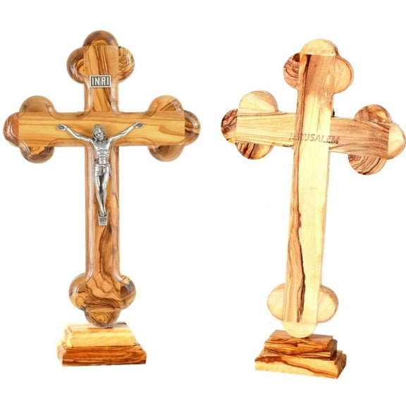 Standing or Table Olive Wood Cross with Crucifix