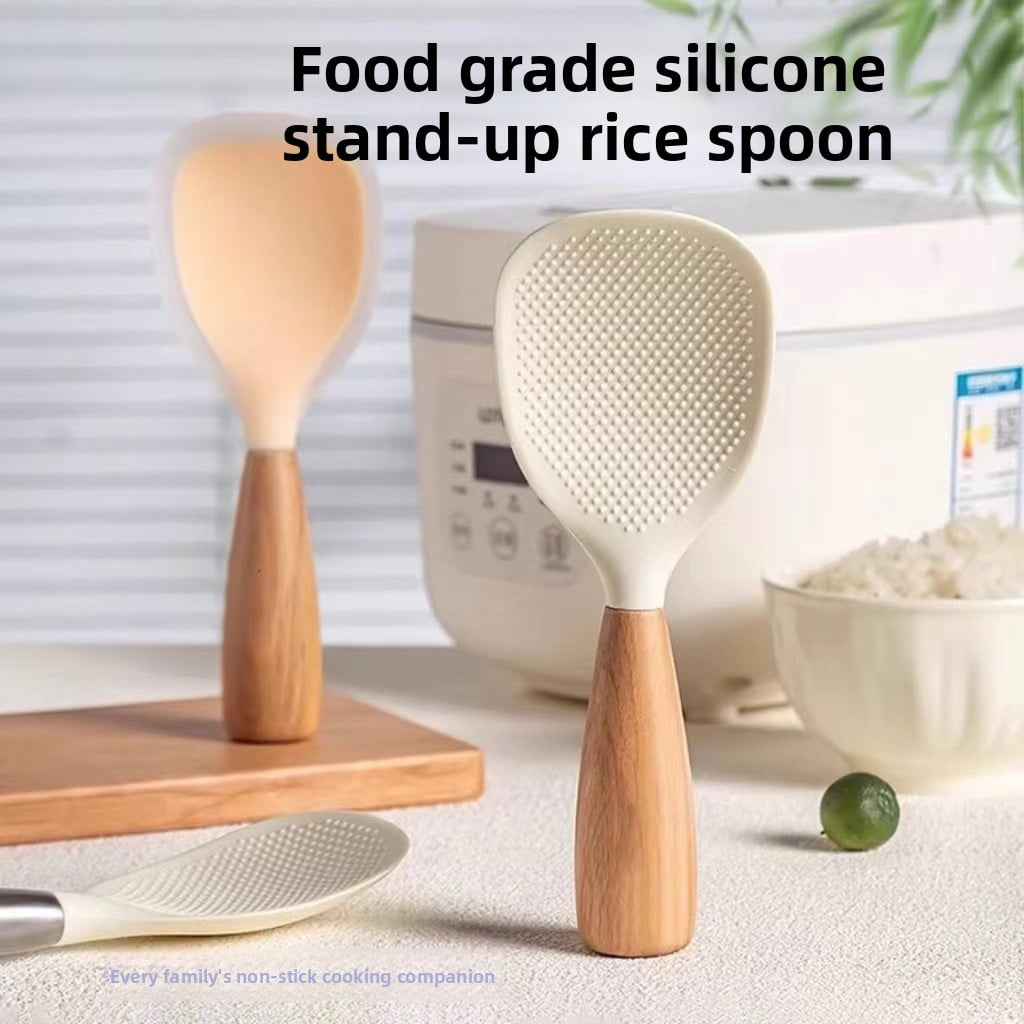 Standing silicone rice spoon, wooden handle, high temperature ...