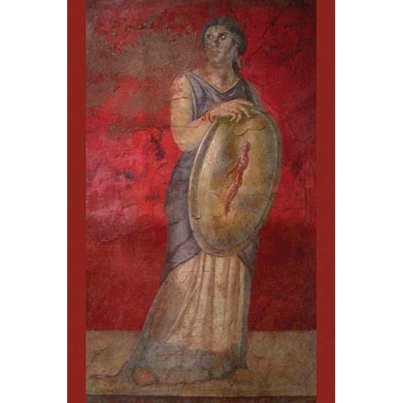 Standing woman holding a shield-Fine art canvas print (20" x 30")