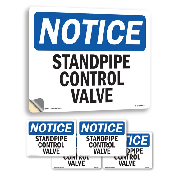 Standpipe Control Valve OSHA Notice Vinyl Decal Label 7 Inch x 5 Inch - 5 Pack