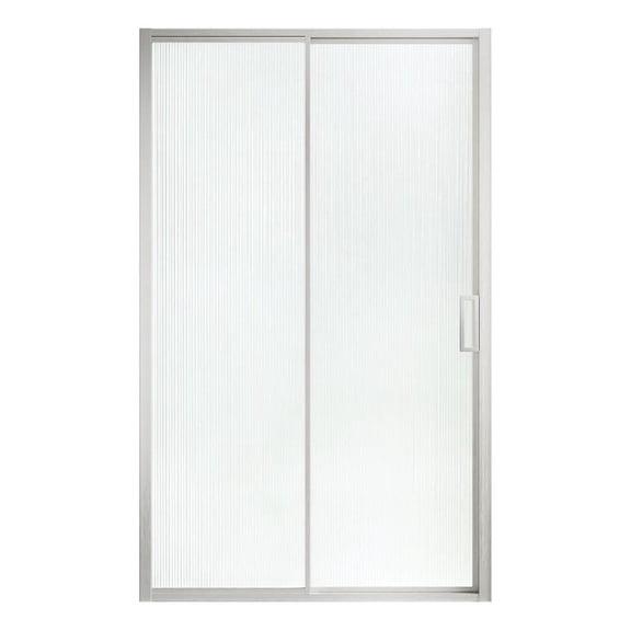 Stanford 48 in. W x 74 in. H Sliding Fluted Alcove Shower Door in Satin Nickel