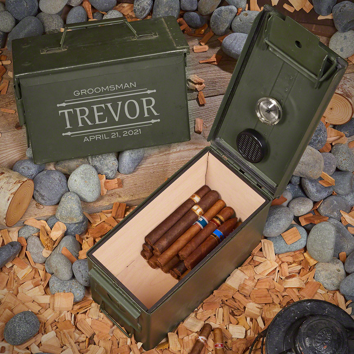 Stanford Engraved 50 Cal Ammo Can Cigar Humidor
