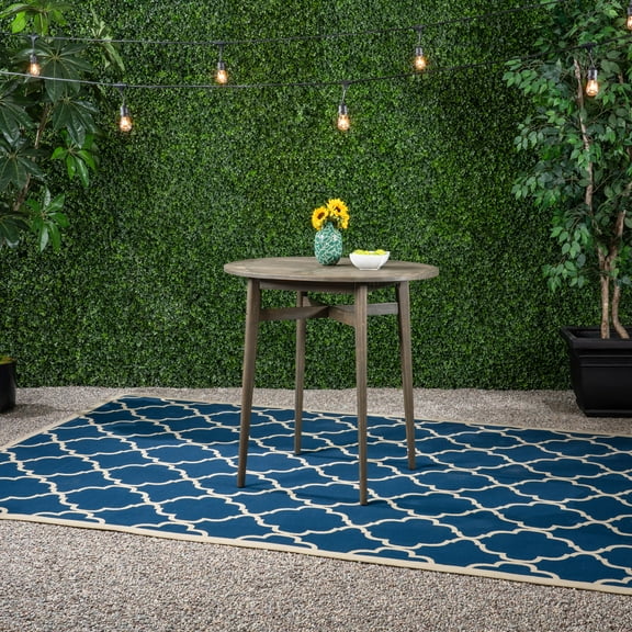 Stanford Outdoor Rustic Acacia Wood Bar Table with Slat Top, Gray