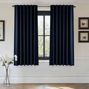 StangH 100% Blackout Curtains 63 inches Long, Back Tab Thermal Insulated Soundproof Drapes for Short Window/Kitchen/Laundry/Home Decor, Navy Blue, W52 x L63, 2 Panels Set