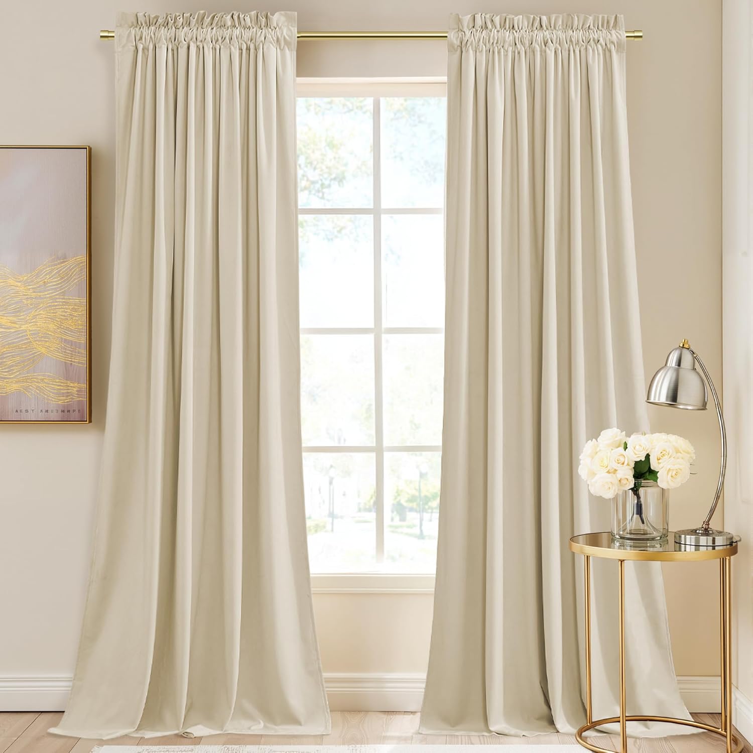 Curtains 90 Inches Long StangH Beige Curtains 90 inches Long Super Soft Velvet Light Dimming