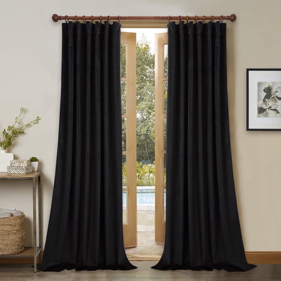 StangH Blackout Velvet Curtains Black Luxury Soft Touch Thermal Insulated Window Treatment for Sliding Door/Living Room/Basement, W52x L84, 2 Panels
